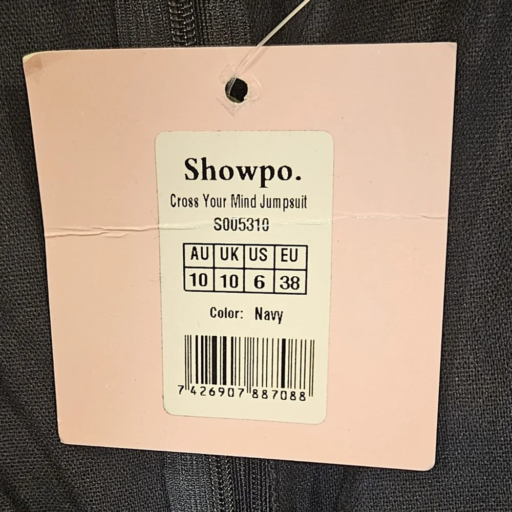 Showpo Cross Your Mind Wide Leg Linen Blend Jumpsuit Ruffles Navy Blue Size 6 - Picture 4 of 7